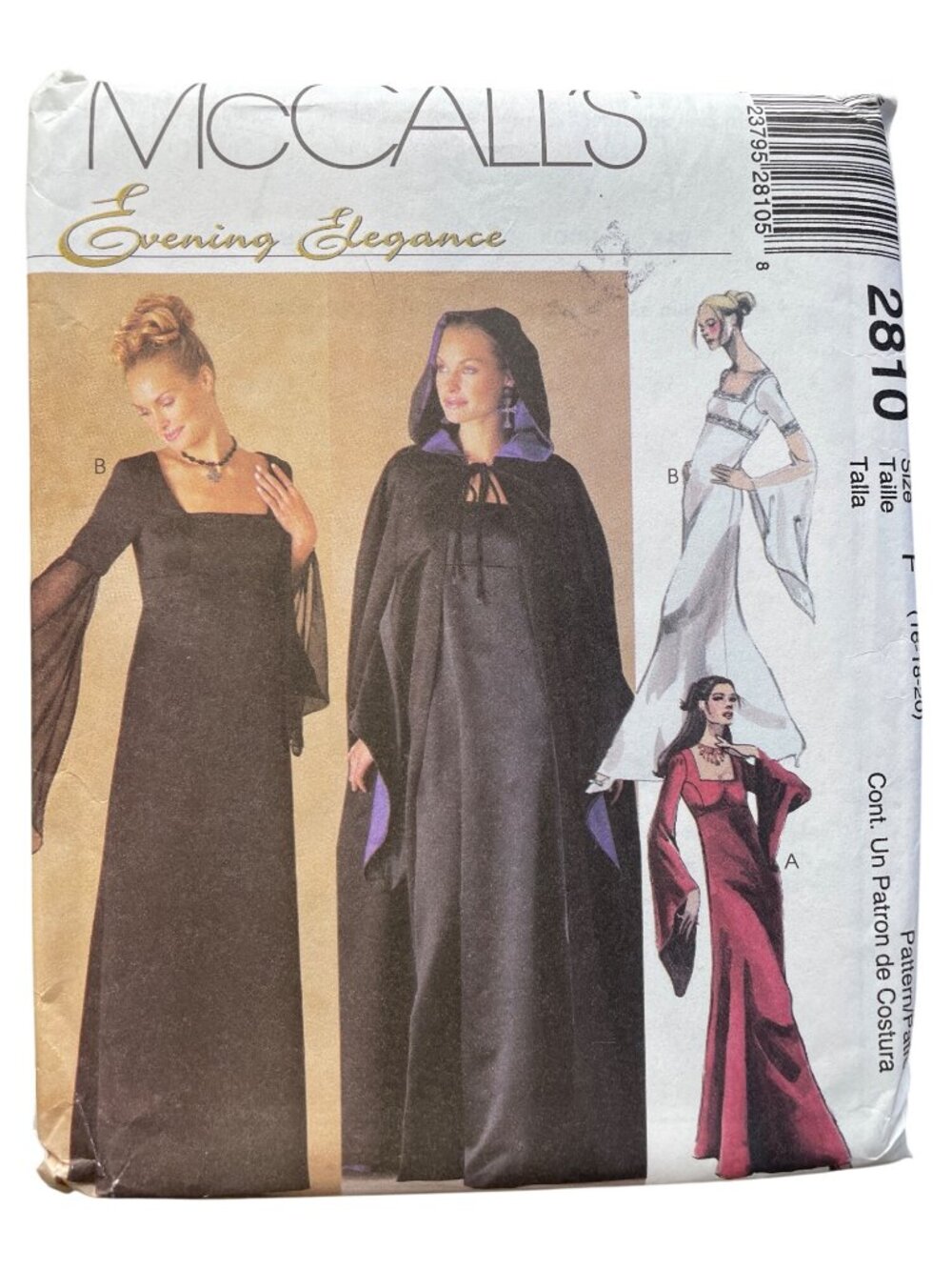 McCalls 2810 Sewing Pattern Sizes 16-20 Gothic Evening Elegance Gown & Cape CUT